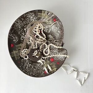 Handmade Black Ceramic Decorative Bowl with Red Accent